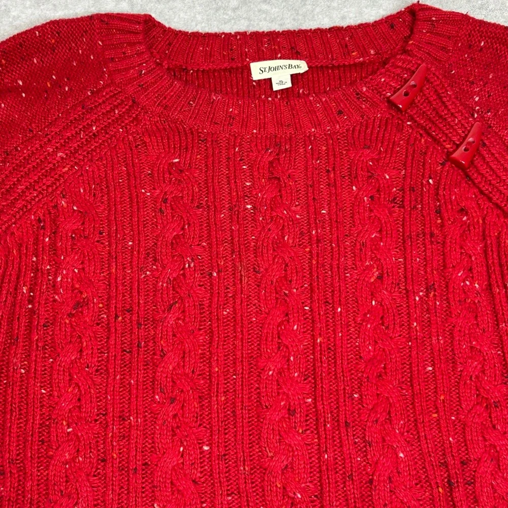 Vintage St Johns Bay Womens XL Red Cable Knit Button Shoulder Sweater cottage‎